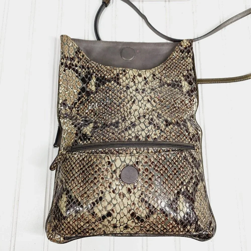 BRIGHTON Tan, Brown, Snake Skin Print SMALL Crossbody-Organizer Bag 0175